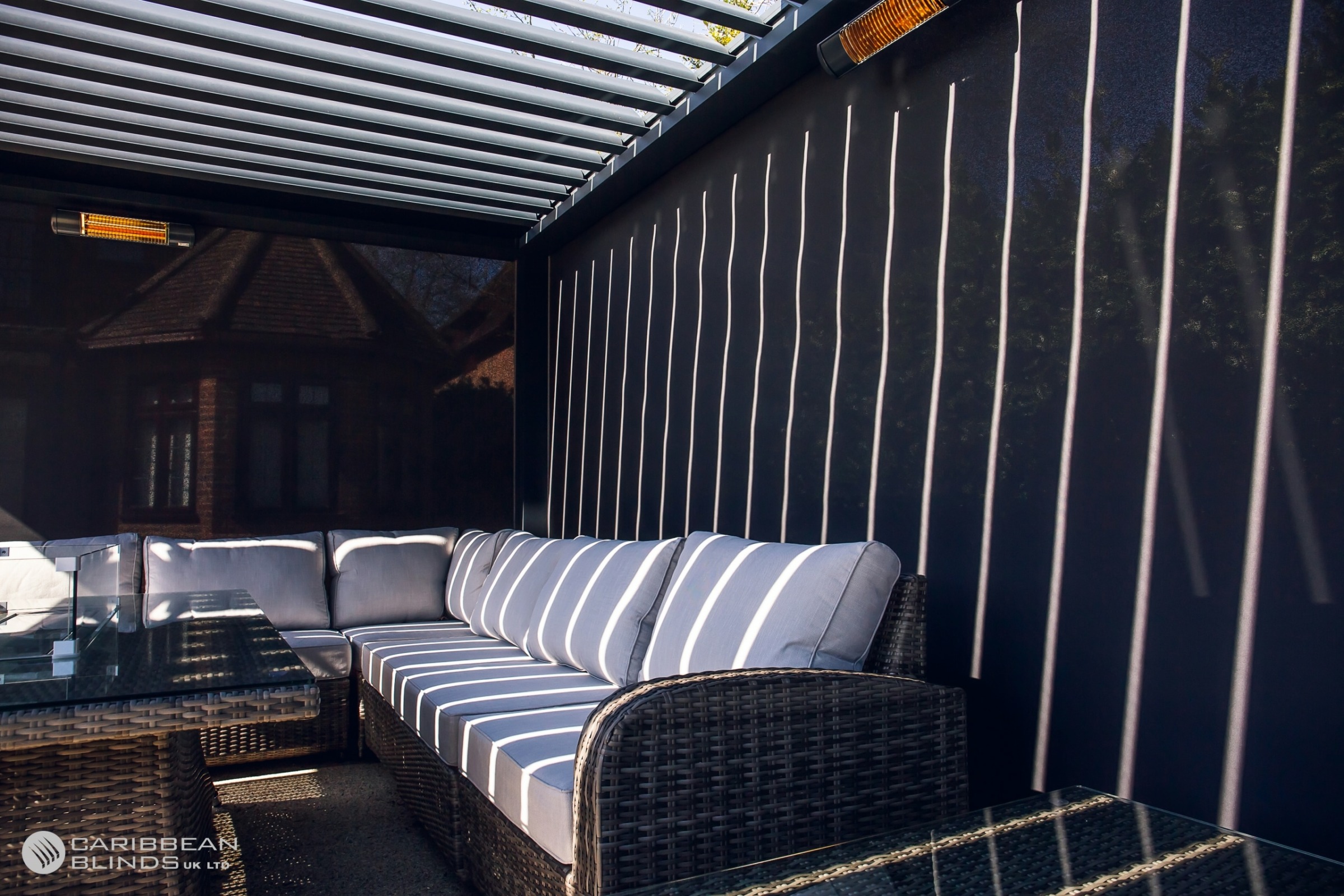 Collage showing a range of blind colours and fabric options