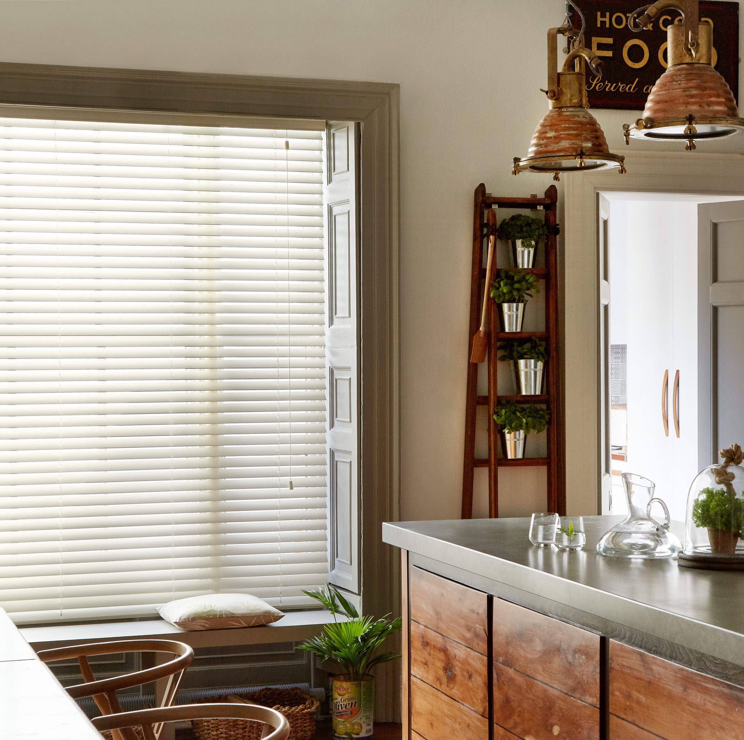 Elegant wooden blinds in a bright living space