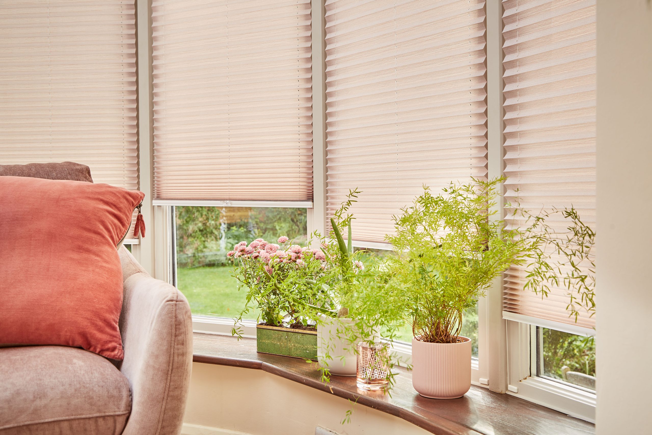 Collage showing a range of blind colours and fabric options