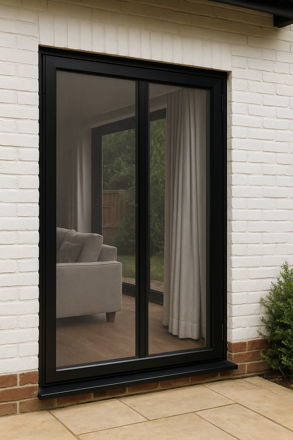 Patio door with mesh fly screen