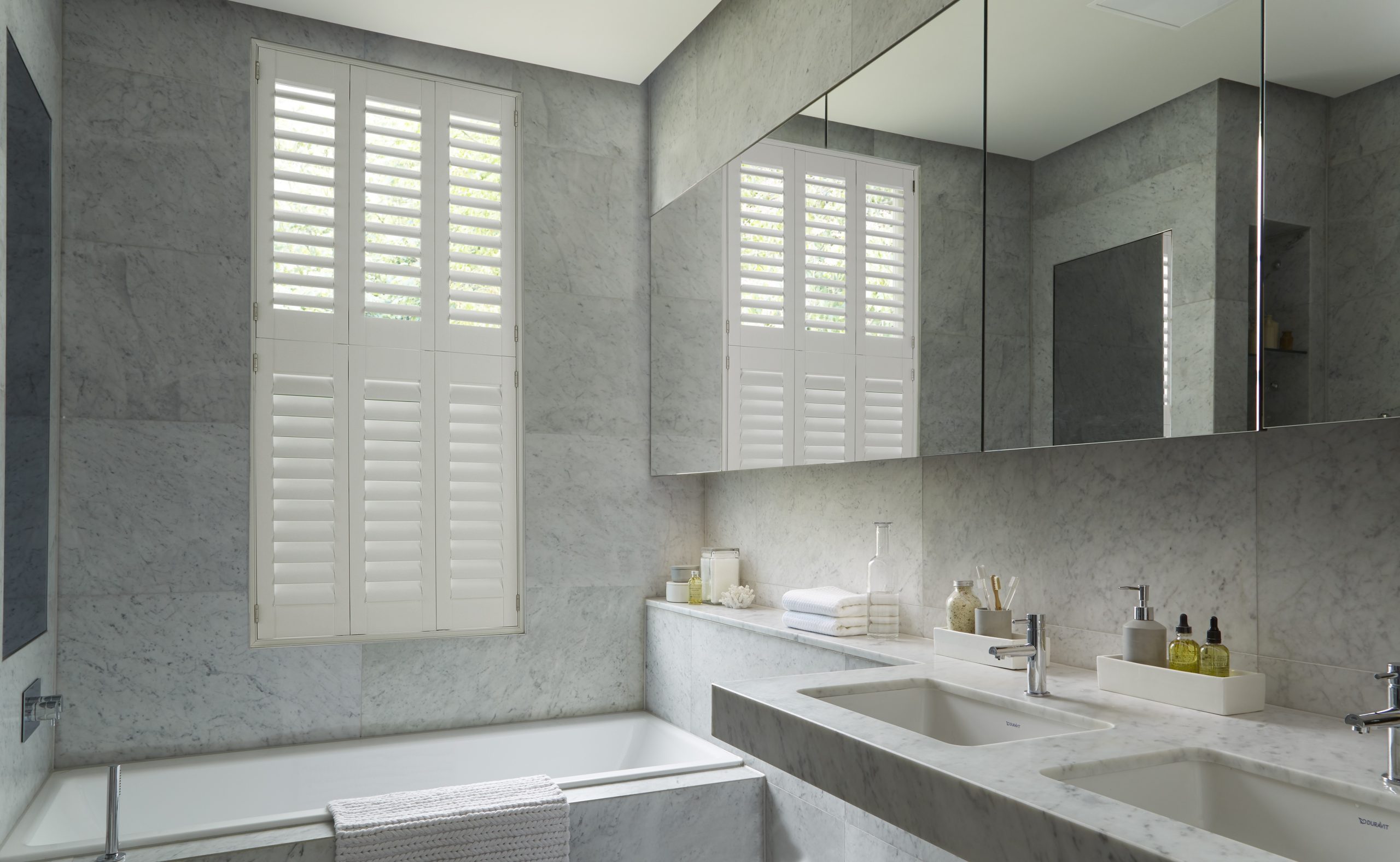 Bay shutters in kitchen
