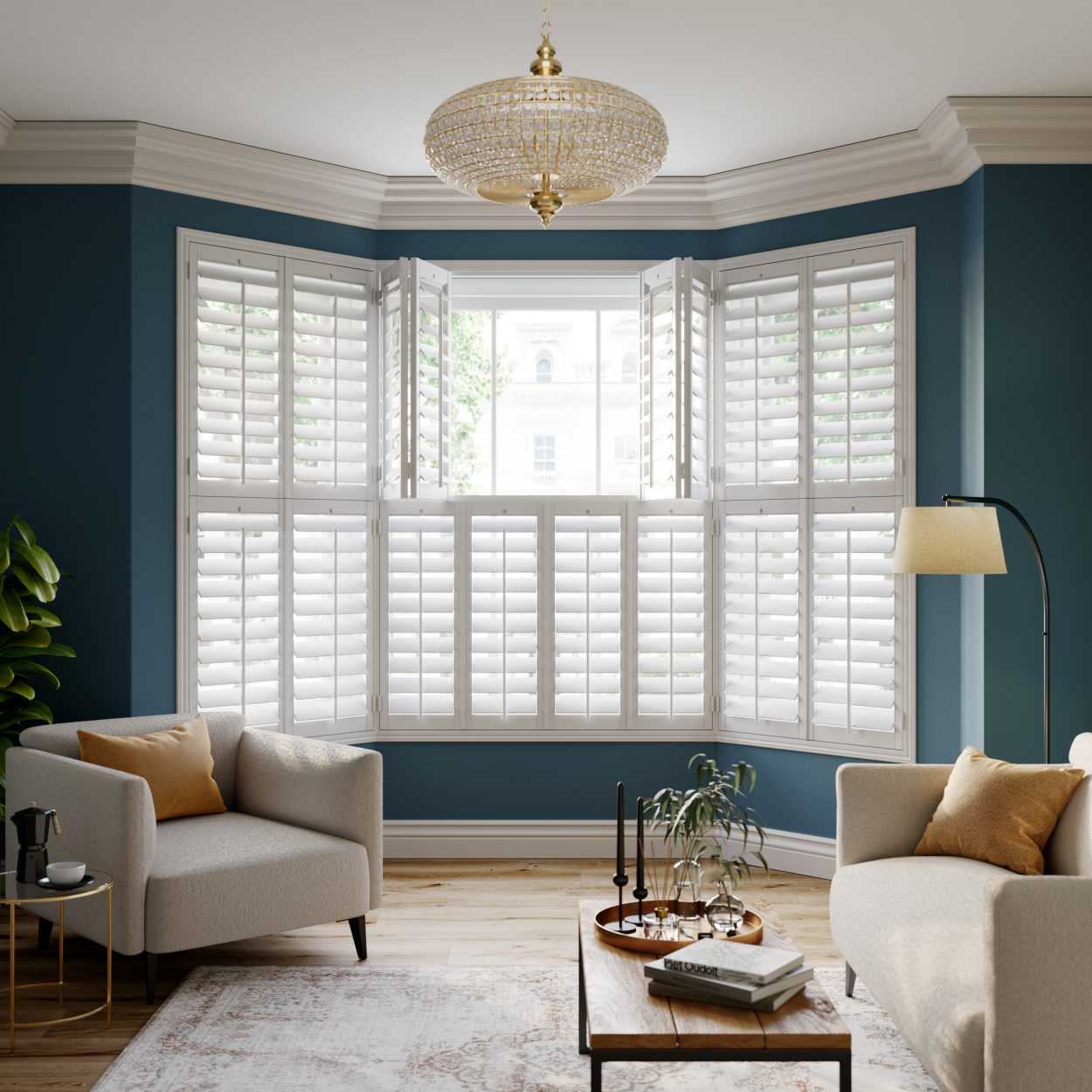 Bay shutters with armchair