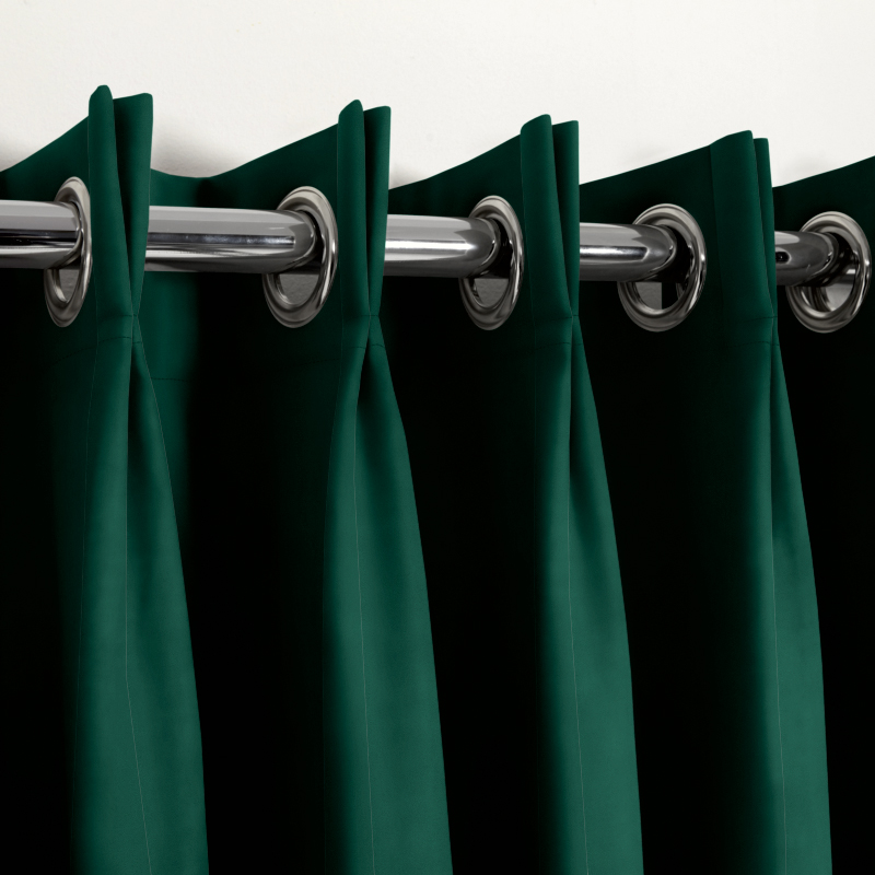 Eyelet curtain heading in emerald fabric